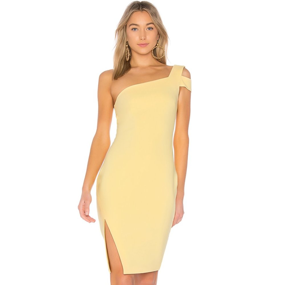 Likely One-Shoulder Yellow Sheath Dress